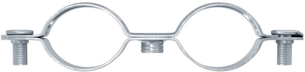 Metallrohrschelle in Form einer Brille, mit zwei Schrauben für die Befestigung. Ideal zur Verbindung von Rohren.
