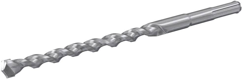 Bohrer mit spiralförmiger Nut aus silbernem Metall, geeignet für Beton und Stein, mit SDS-Aufnahme für Bohrmaschinen.