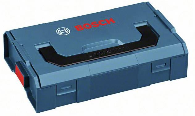 Blauer Bosch-Werkzeugkoffer mit schwarzem Griff und rotem Logo auf dem Deckel, geeignet zur Aufbewahrung von Werkzeugen.