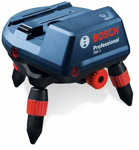 Ein blauer Bosch Professional RM 3 Rotationsständer mit roten Akzenten, verwendet für die Feinjustierung von Lasernivelliergeräten.