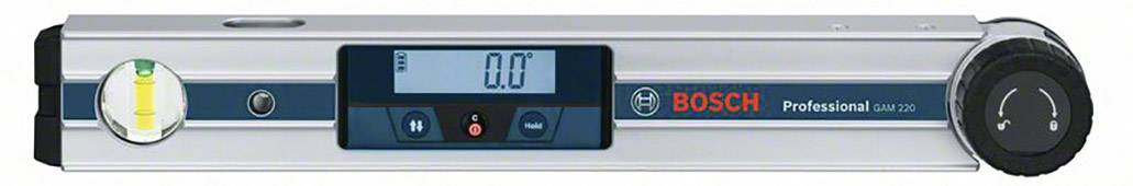 Digitaler Neigungsmesser von Bosch Professional mit Display, zeigt Winkelmessung an.