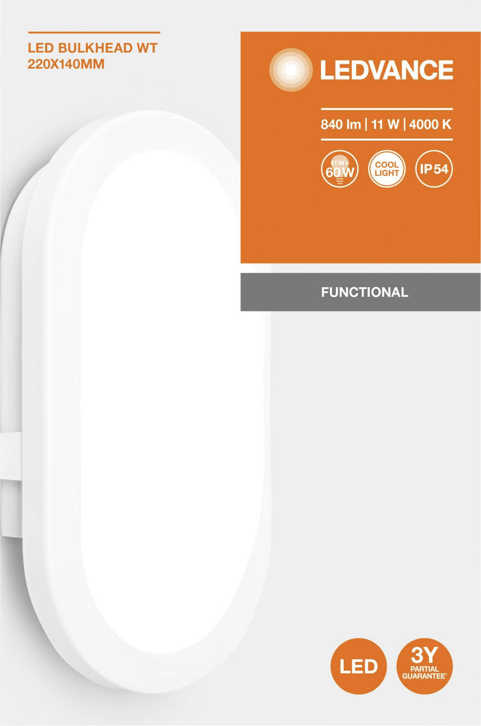 LEDVANCE LED BULKHEAD (EU) L LED-Feuchtraumleuchte LED LED fest eingebaut 11 W Kaltweiß Weiß