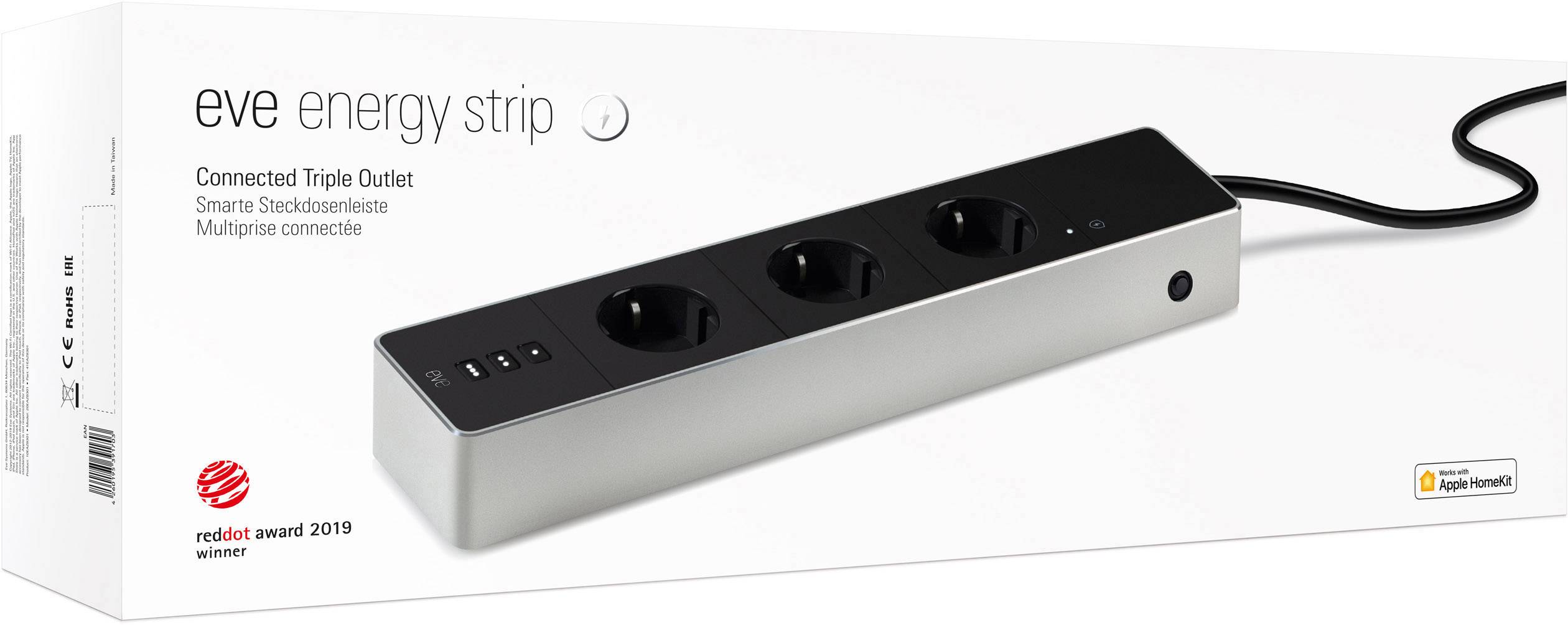 Eve home 10EAZ8301 WiFi-Steckdosenleiste 3fach Schwarz, Weiß Schutzkontakt 1St.