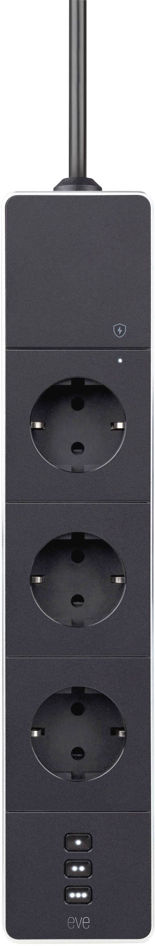 Eve home 10EAZ8301 WiFi-Steckdosenleiste 3fach Schwarz, Weiß Schutzkontakt 1St.