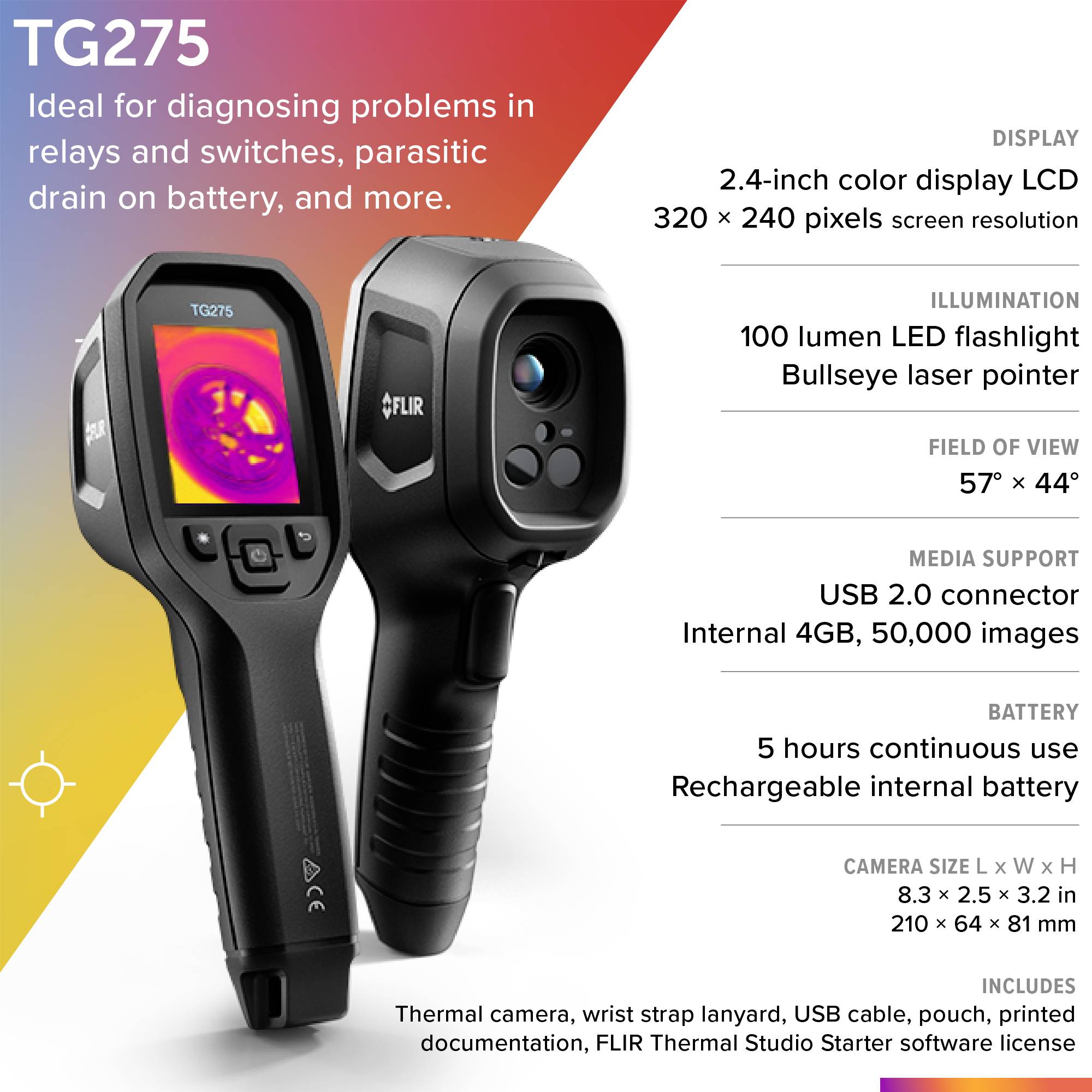FLIR TG275 Wärmebildkamera -25 bis +550 °C 160 x 120 Pixel 8.7 Hz MSX®, Integrierte LED-Lampe, integrierte Digitalkamera