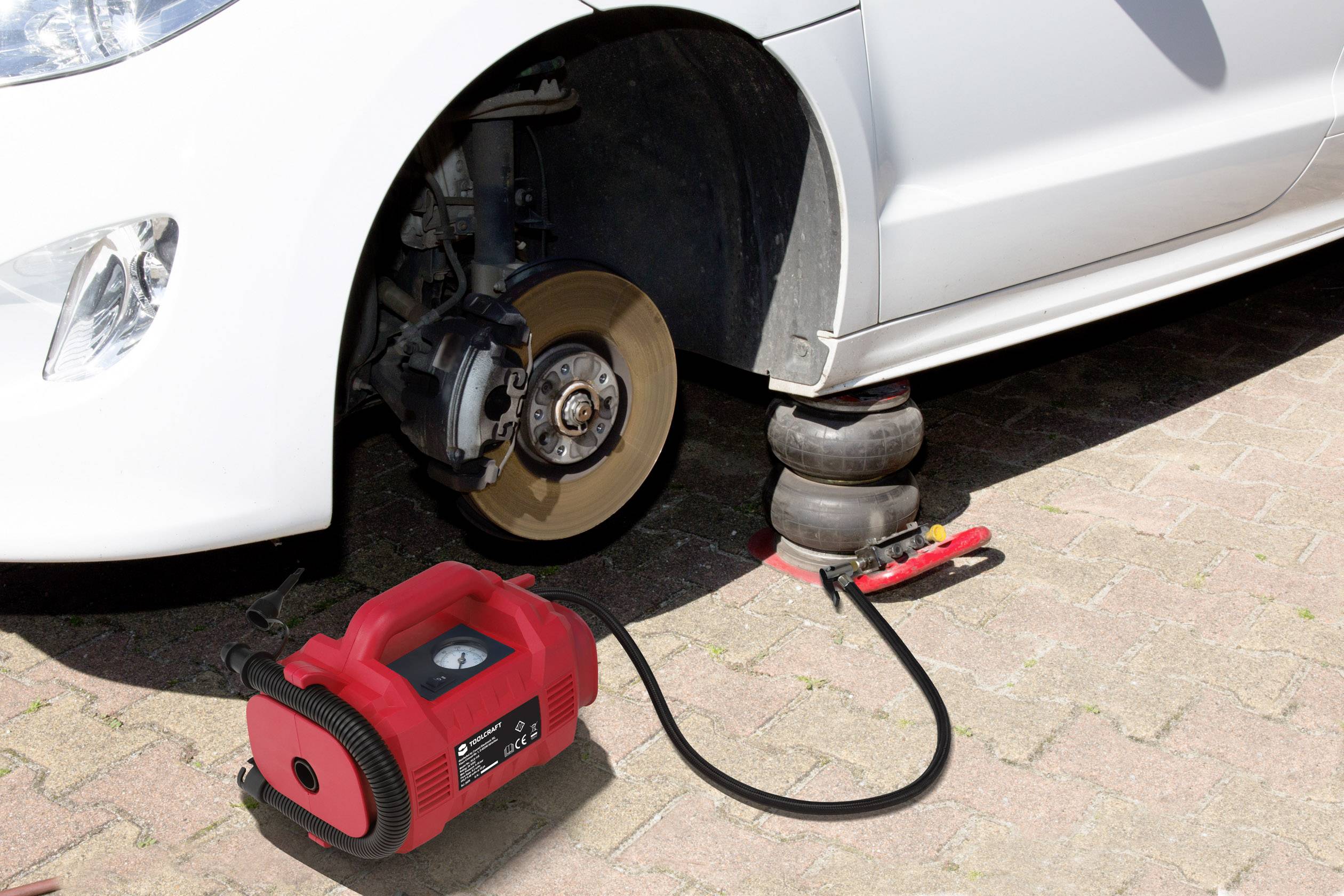 TOOLCRAFT TAWB-200 Radwechsel-Set - Kompressor 10 Bar + Akku-Schlagschrauber + Li-Ion-Akku 20 V/2Ah + Ladegerät 20V Li-Ion inkl