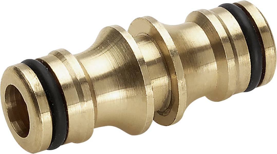 Messing Verbinder mit zwei O-Ringen, geeignet für Schlauchverbindungen in Gartenbewässerungssystemen.