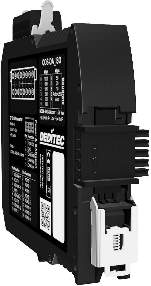 Elektronisches Relaismodul mit schwarzem Gehäuse, mehreren Anschlüssen und Beschriftungen. Markenname auf der Seite sichtbar.
