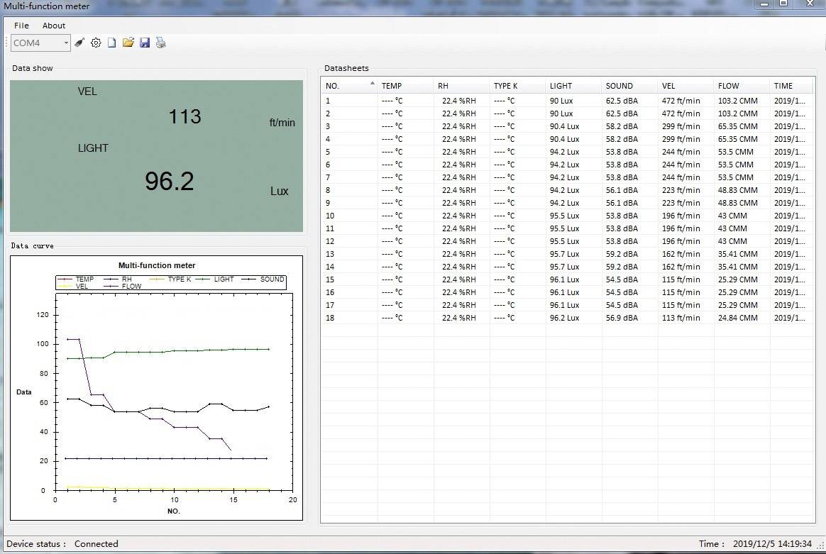 VOLTCRAFT UM5/1 200 Temperaturadapter -200 - 1372°C Fühler-Typ K Multifunktions-Umweltmessgerät 5in1