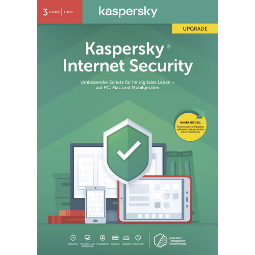 Kaspersky Lab Internet Security 2020 Upgrade (Code in a Box) Upgrade, 3 Lizenzen Windows, Mac, Andr