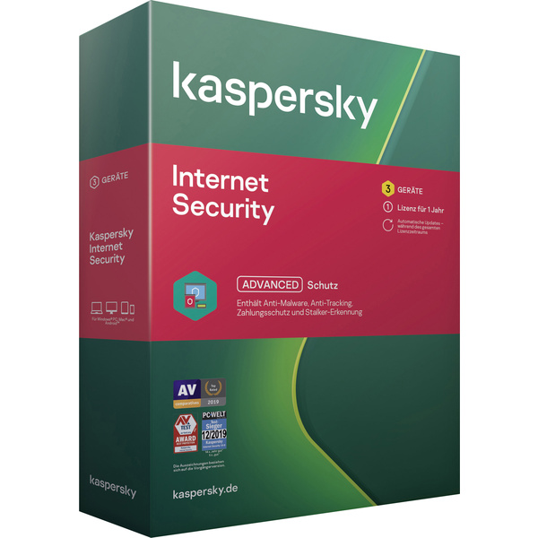 Kaspersky Lab Internet Security (Code in a Box) Vollversion, 3 Lizenzen  Windows, Mac, Android Antivirus, Sicherheits-Software