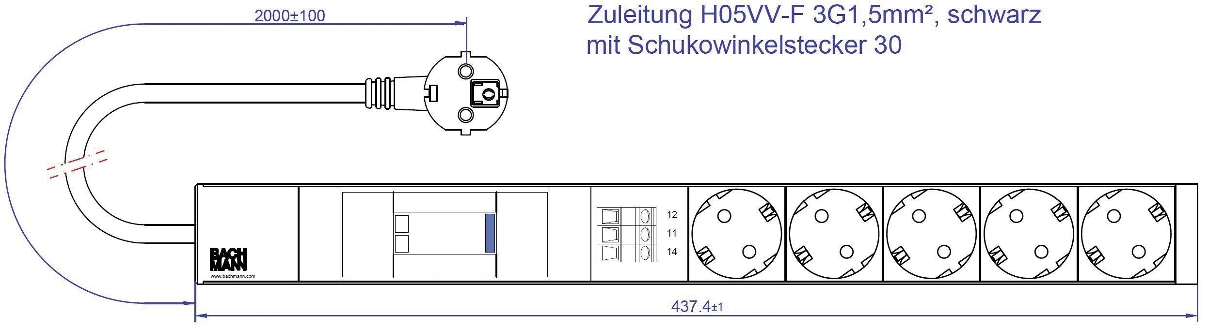 Bachmann 800.2949 Steckdosenleiste 19 Zoll 5fach Grau Schutzkontakt 1St.