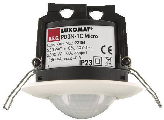 B.E.G. Brück 92184 Unterputz Decken-Bewegungsmelder 360° Relais Weiß IP23