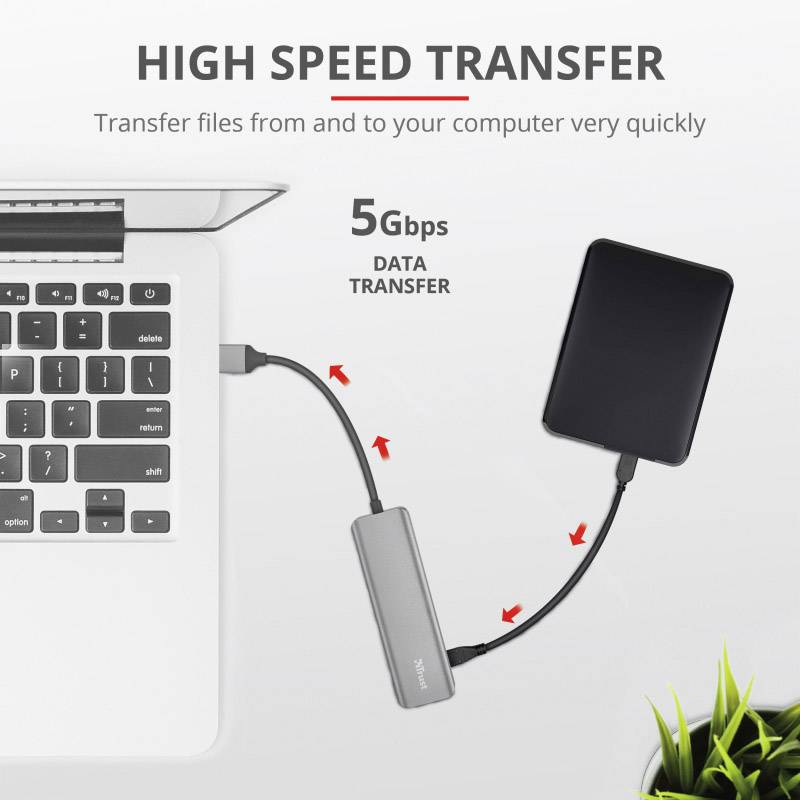 Trust HALYX 4 Port USB 3.2 Gen 1-Hub (USB 3.0) Silber