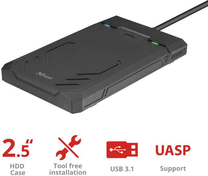 Trust 22734 6.35cm (2.5 Zoll)-Festplattengehäuse 2.5 Zoll USB 3.2 Gen 2 (USB 3.1), SATA 6 Gb/s