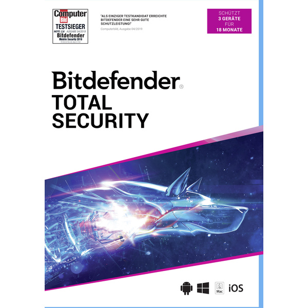 BitDefender Total Security 2020 Vollversion, 3 Lizenzen Windows, Mac, Android, iOS Antivirus, Siche