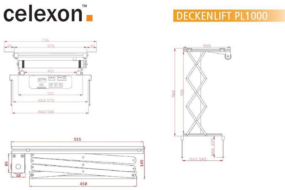 Celexon PL1000 Beamer-Deckenhalterung Höhenverstellbar Silber