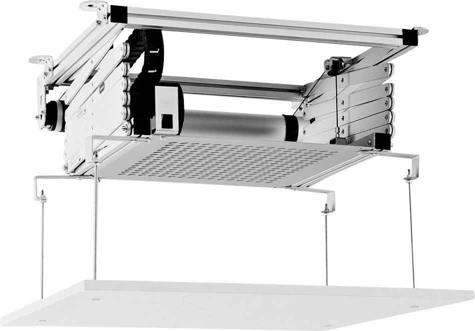 Ein mechanisches Deckenlift-System für Projektoren, das für diskrete Deckenmontage und einfachen Zugriff gestaltet ist.