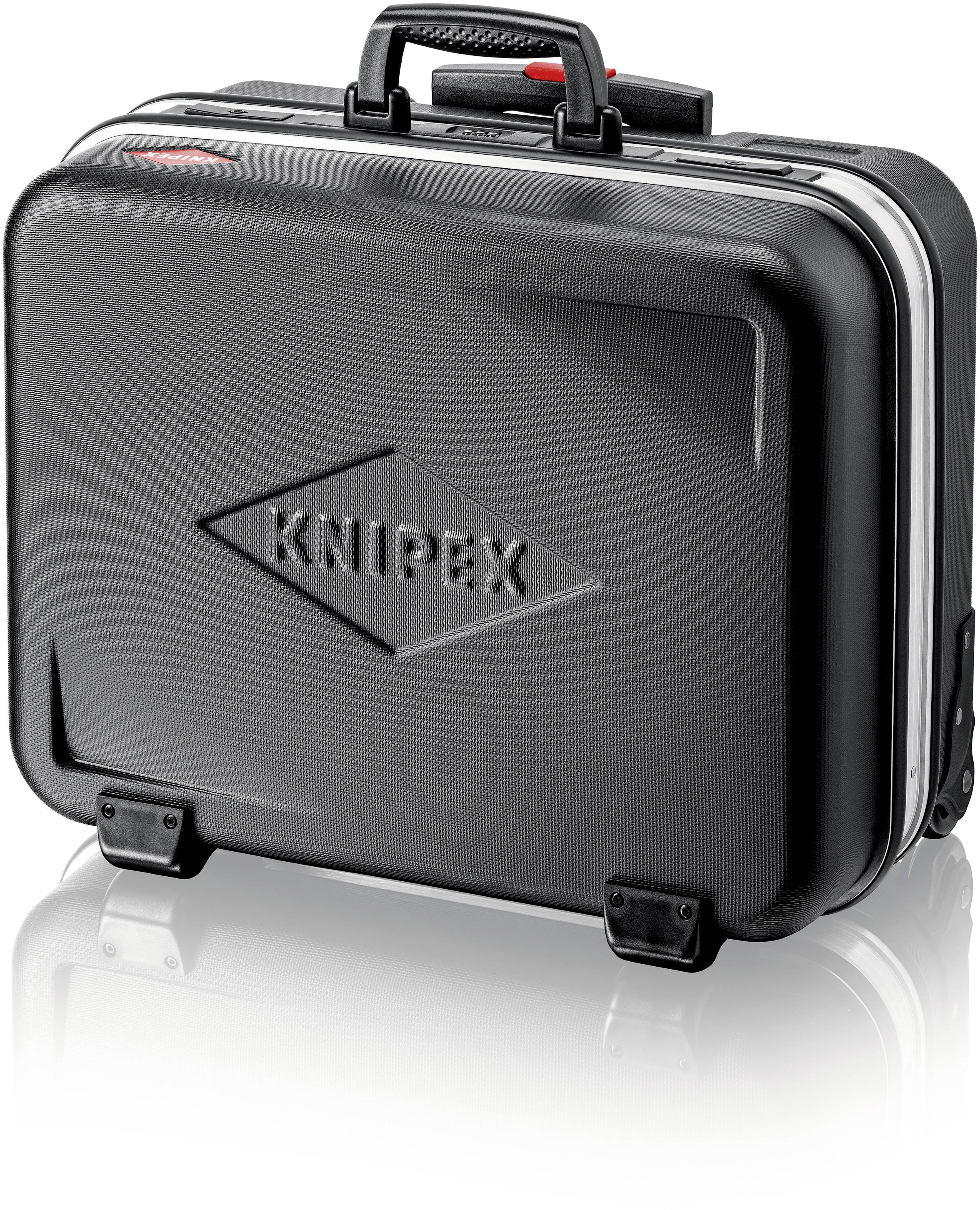 Schwarzer Koffer mit dem Logo 'KNIPEX' auf der Vorderseite. Der Koffer hat einen Tragegriff und verstärkte Ecken.