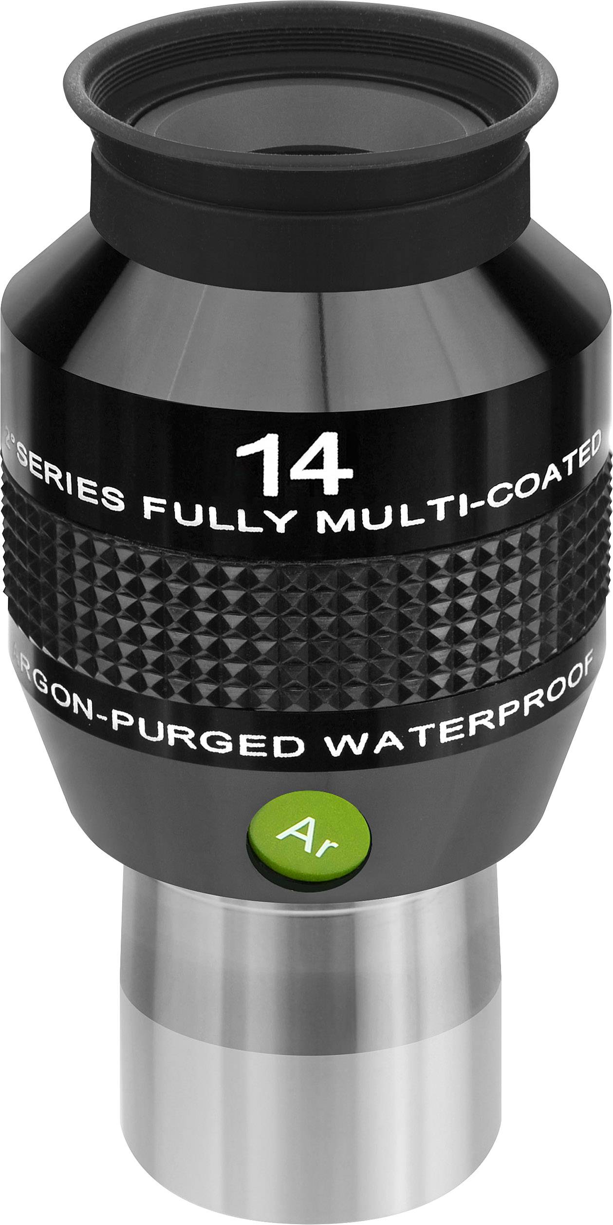 Hochwertiges Okular mit der Aufschrift '14', voll multivergütet, argongesäubert, wasserdicht. Geeignet für präzise Beobachtungen.