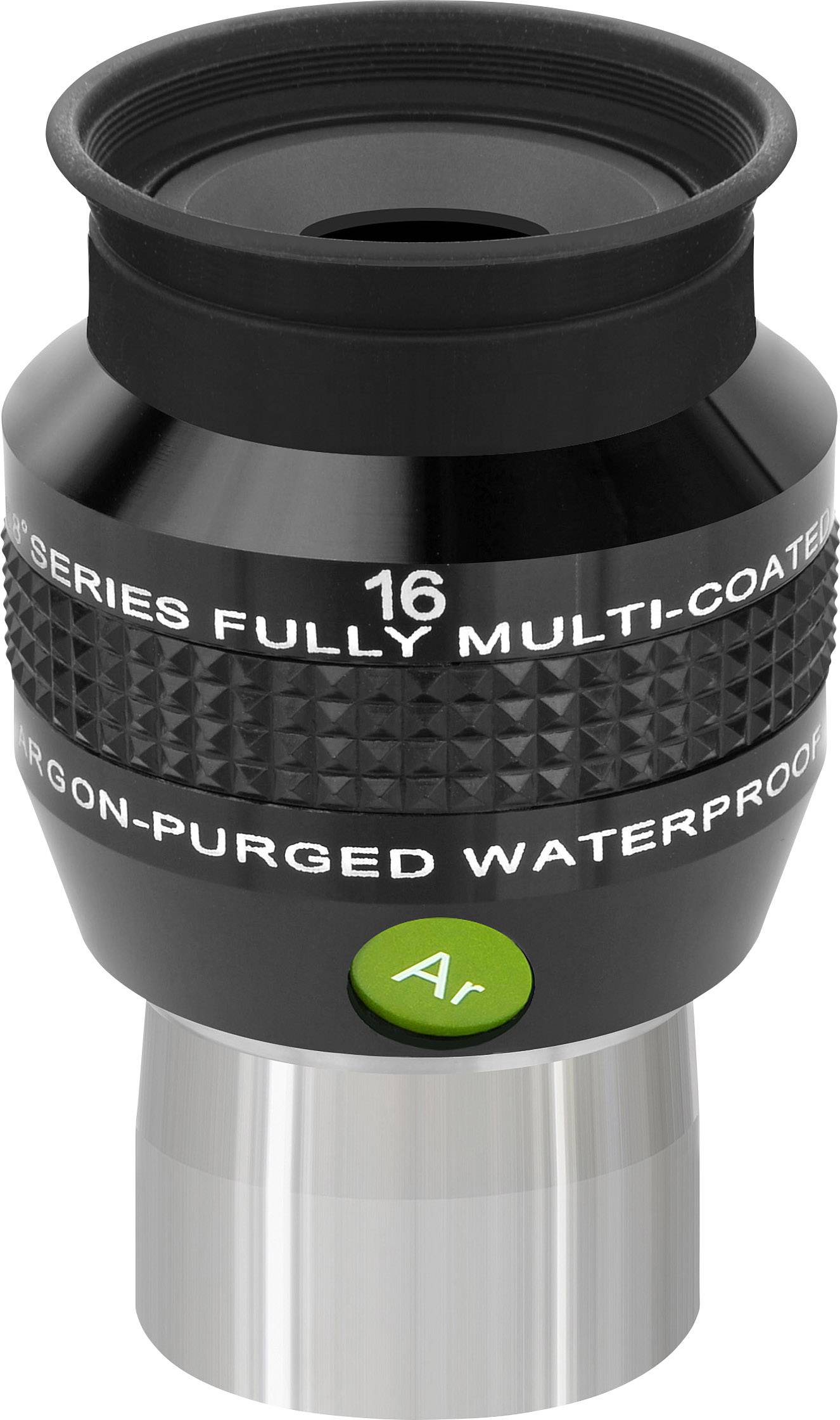 Teleskop-Okular, schwarzes Gehäuse, Aufschrift '16', 'Ar'. Eignet sich für astronomische Beobachtungen mit hoher Vergrößerung.