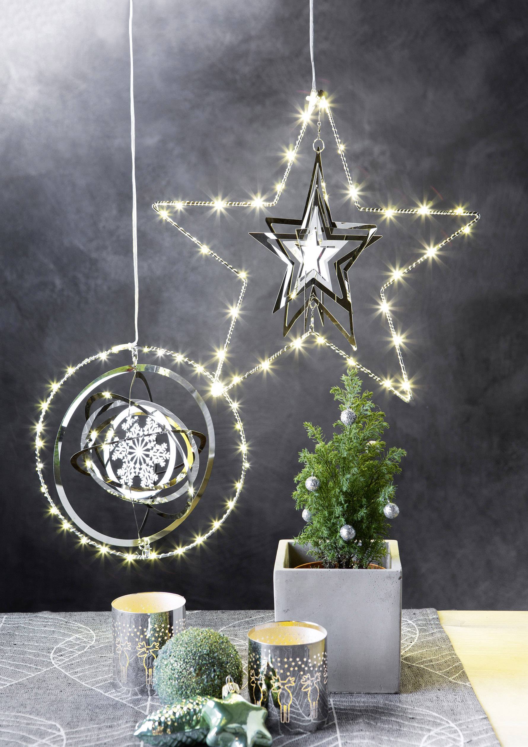 Hellum 523003 Weihnachtsstern Warmweiß LED Metall mit 3D-Effekt, Timer