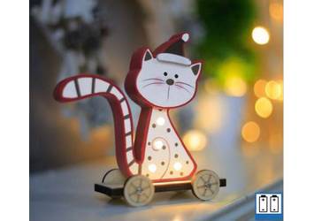 Hellum Holz Figur Katze Sitzend Led Bunt Digitalo