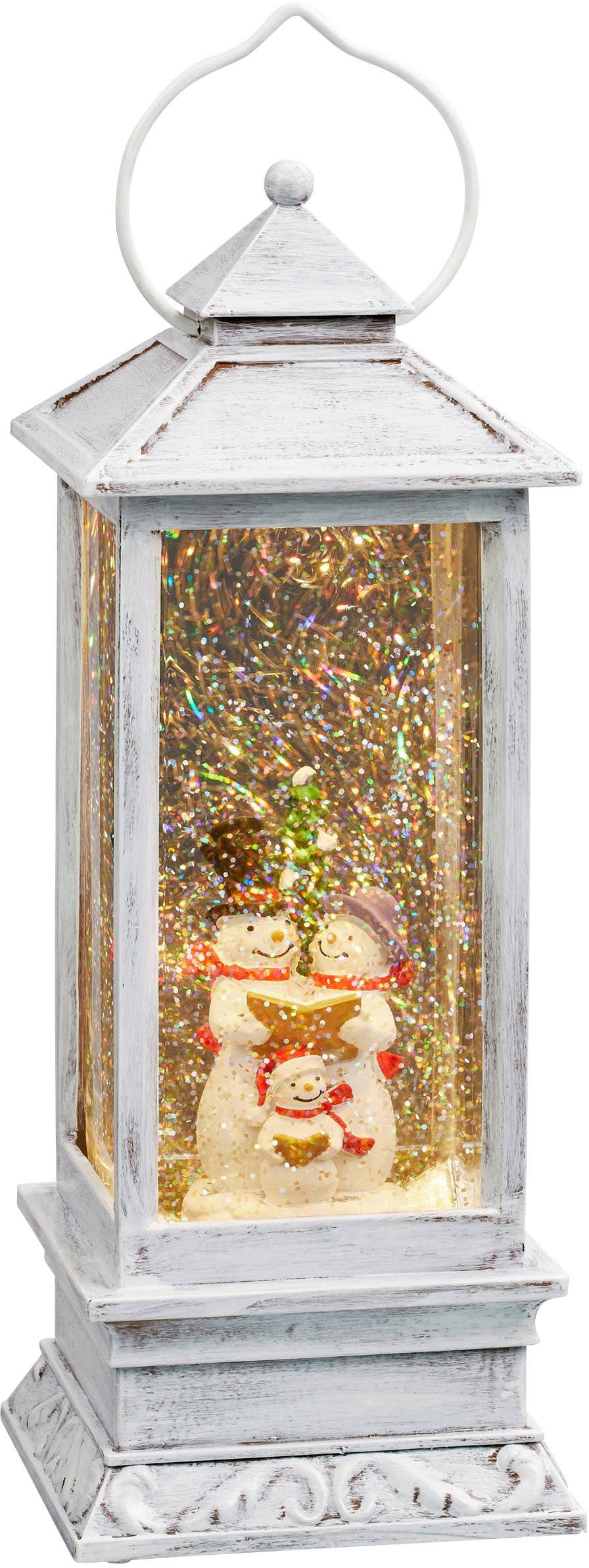 Hellum 524338 LED-Laterne Schneemannfamilie Warmweiß LED Weiß beschneit, mit Wasser gefüllt, mit S