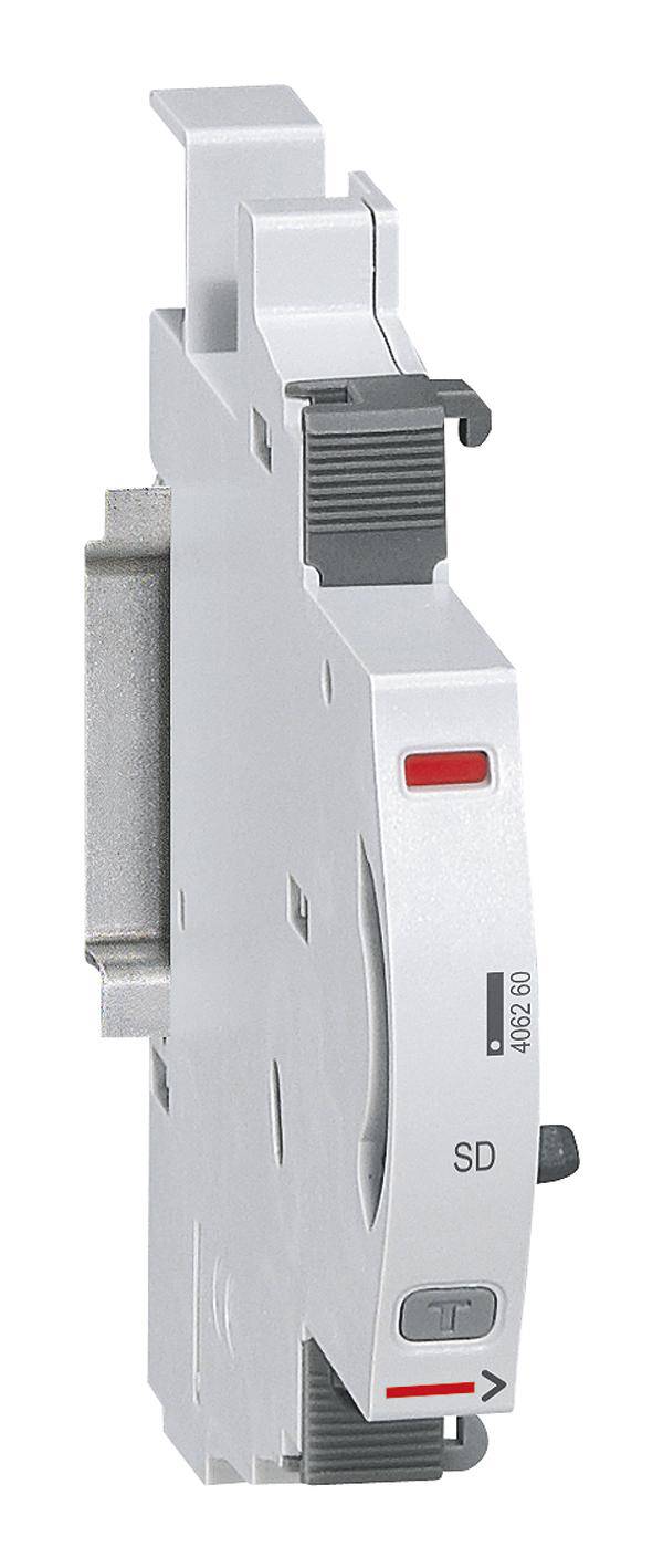 Graues elektronisches Modul mit rotem Schalter, gekennzeichnet mit SD und einer LED-Anzeige. Für industrielle Nutzung geeignet.