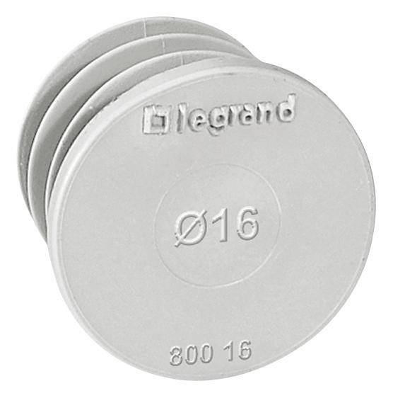 Rundstecker mit Aufschrift 'legrand', Durchmesser 'Ø16', Typ '800 16', grau, vor weißem Hintergrund.