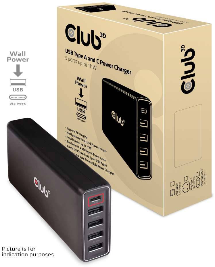 Club3D CAC-1903EU USB-Ladestation Steckdose USB-C® Buchse, USB 2.0 Buchse A