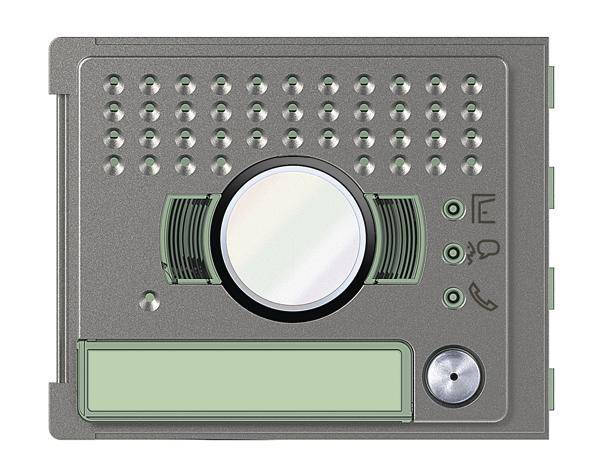 Türklingel mit Lautsprecher, Mikrofon und Tasten für Sprechen und Öffnen.