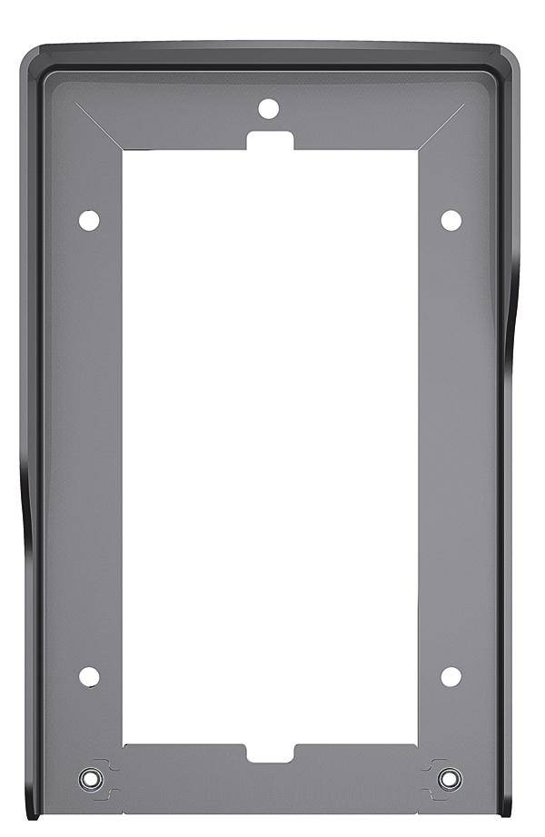Rahmen mit rechteckiger Öffnung und sechs Bohrlöchern, geeignet zur Befestigung oder Montage von elektronischen Geräten oder Abdeckungen.