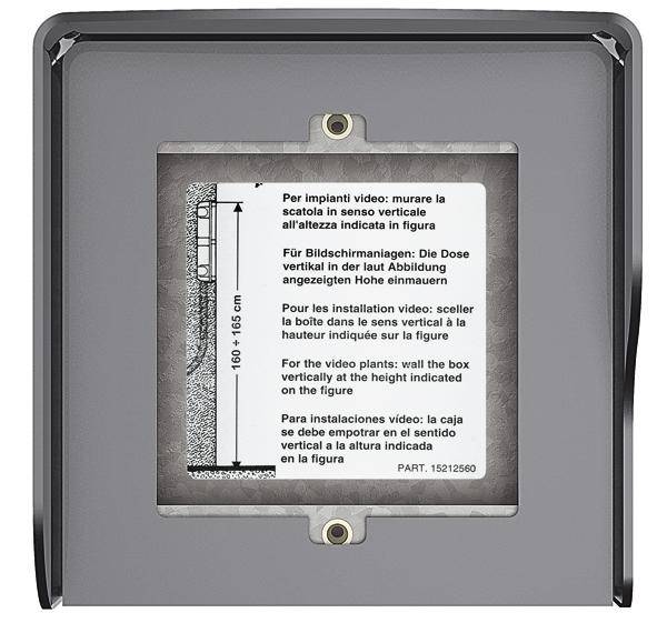 'Für Bildschirmanzeigen: Die Dose vertikal in der laut Abbildung angezeigten Höhe einmauern', zeigt eine Installationsanleitung.