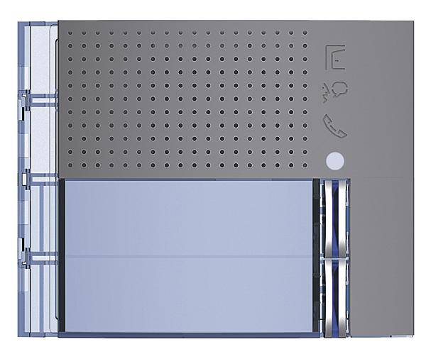Ein elektronisches Gerät mit grauem Gehäuse und Lüftungsschlitzen. Rechts befinden sich Anschlüsse und Symbole für Netzwerkeingänge.