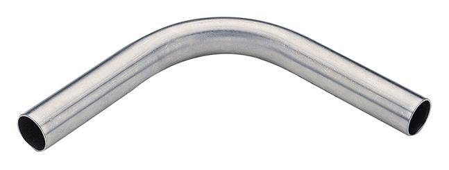 Metallrohr mit gebogenem 90-Grad-Winkel, glatt und silbrig glänzend.