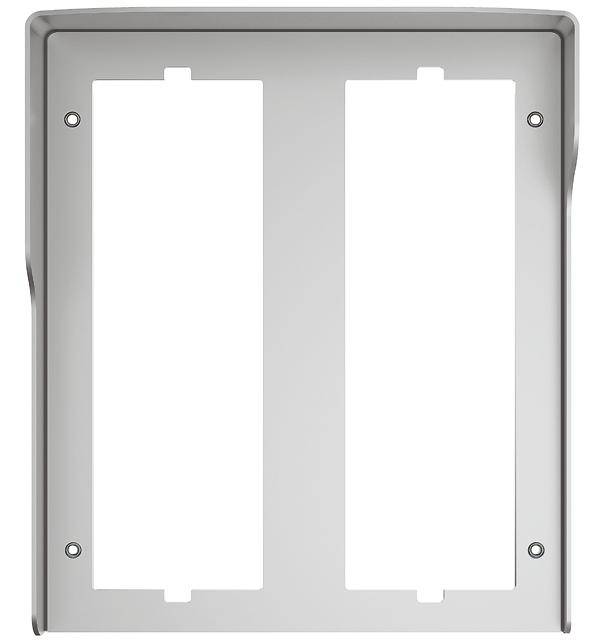 Metallrahmen mit zwei vertikalen rechteckigen Ausschnitten, geeignet zur Befestigung oder als Abdeckung für Geräte oder Schalter.