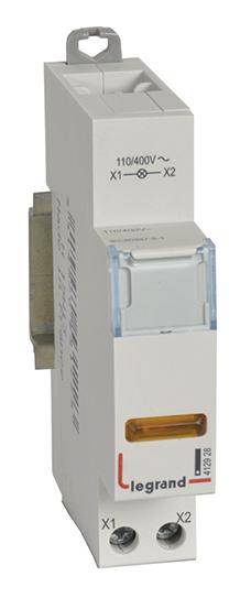 Ein elektrischer Phasenwächter von Legrand, geeignet für Spannung 110/400V, mit Anschlüssen X1 und X2 unten.