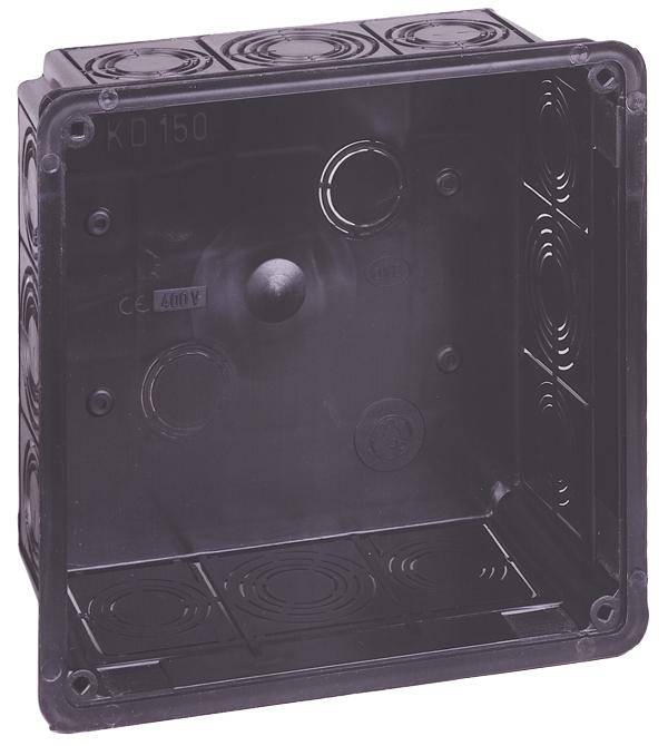 Kunststoff-Kabelabzweigdose mit mehreren Kabeleinführungen, ideal zur sicheren Verbindung elektrischer Leitungen im Innenbereich.