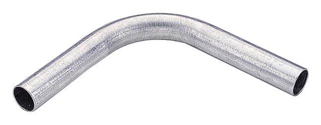 Ein gebogenes Metallrohr in U-Form, das aus galvanisiertem Stahl besteht. Ideal für elektrische Installationen und Kabelschutz.