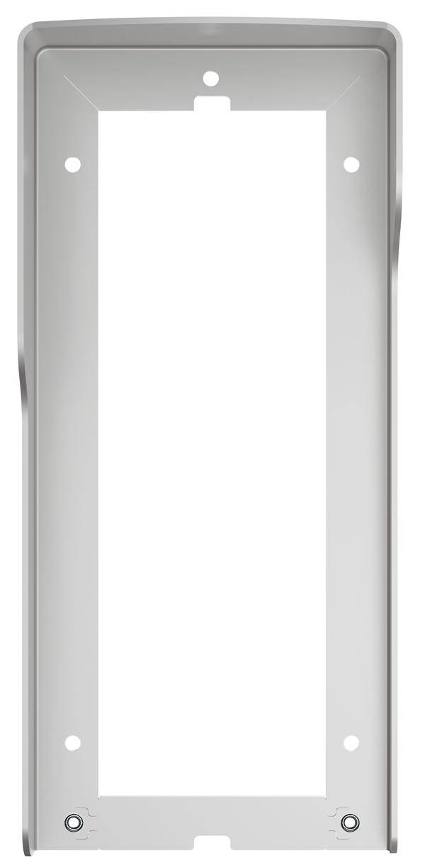 Metallrahmen in rechteckiger Form mit abgerundeten Ecken und mehreren Schraubenlöchern, wahrscheinlich für Befestigungszwecke.