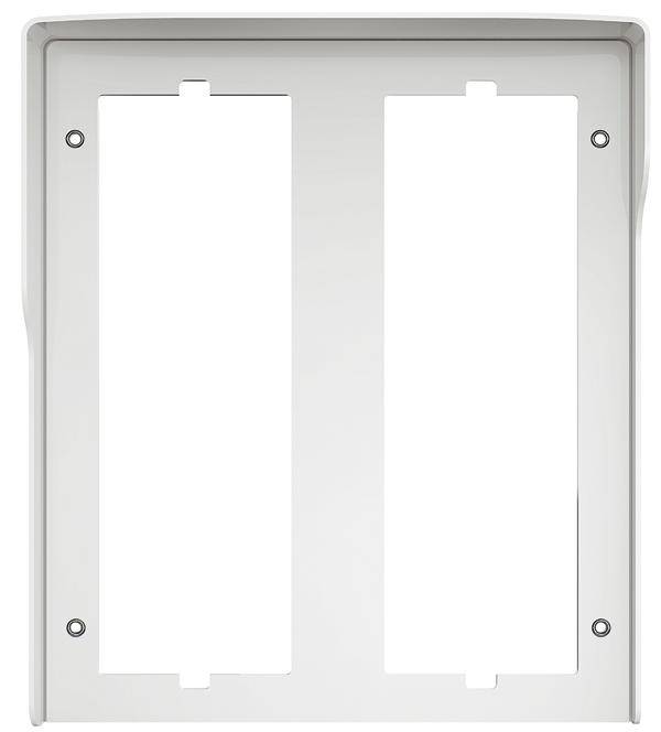 Weiße rechteckige Kunststoffabdeckung mit zwei großen, vertikalen Ausschnitten in der Mitte. Eignet sich zur Montage.