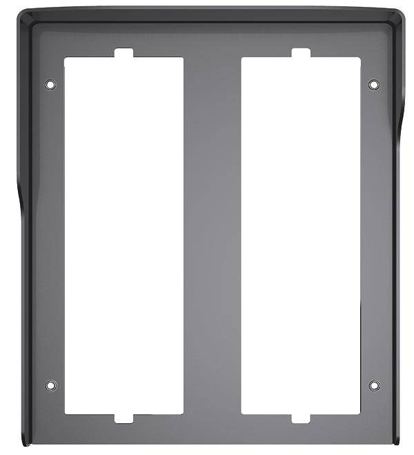 Grauer, rechteckiger Rahmen mit zwei Steckplätzen, geeignet für die Installation von zwei Schaltern oder Steckdosen.