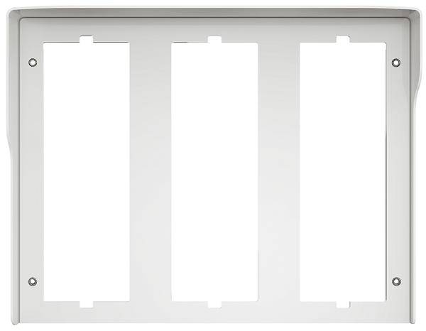 Weiße, rechteckige Wandplatte mit drei Öffnungen für Schalter oder Steckdosenmontage in einem modernen, minimalistischen Design.