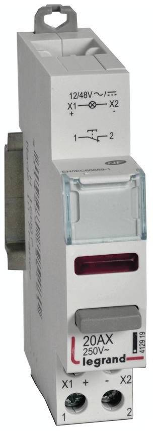 Ein weißer elektrischer Leistungsschalter der Marke Legrand mit roten und grauen Schaltern, gekennzeichnet mit '20AX 250V~', für Stromkreisschutz.