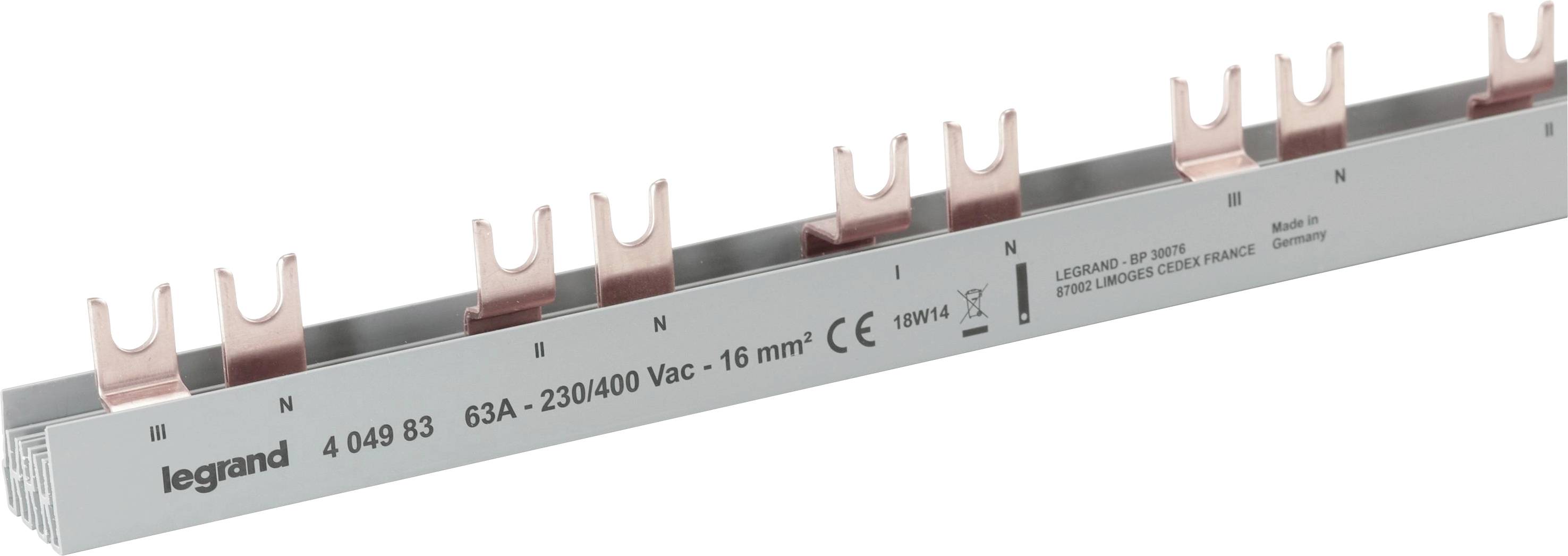 Kupferschiene mit mehreren Anschlüssen, geeignet für 63A, 230/400V, 16mm² von Legrand, Modellnummer 4 049 83, für Elektroinstallationen.