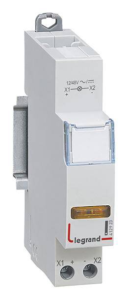 Ein elektrisches Relais von Legrand, Modell RXZ3, zeigt zwei Anschlussklemmen X1 und X2 unten. Oben ist eine Steuerschaltung abgebildet.