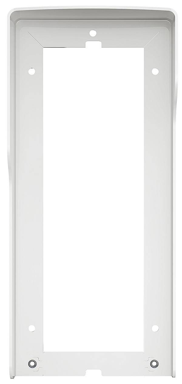 Weiße, rechteckige Kunststoffrahmenhalterung mit Bohrlöchern an den Ecken zur Wandmontage.