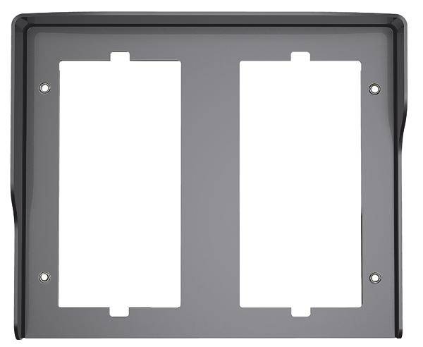 Schwarzer, rechteckiger Wandplattenrahmen mit zwei Aussparungen, geeignet für Doppelschalter.