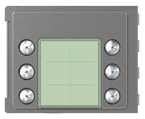 Ein elektronisches Gerät mit sechs glänzenden Knöpfen um ein grünes Display mit einem Kreuz in der Mitte.